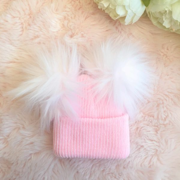 Itty Bitty Pink Double Pom Pom Beanie Hat