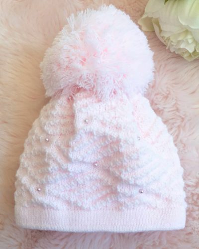 Itty Bitty Pink Pearl Pom Pom Beanie Hat