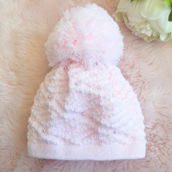 Itty Bitty Pink Pearl Pom Pom Beanie Hat
