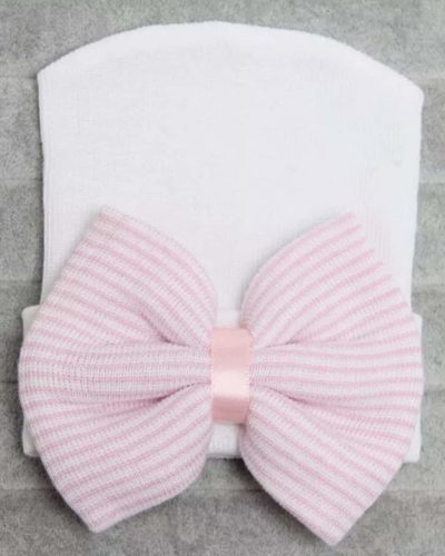Itty Bitty Newborn White With Stripe Bow Hat