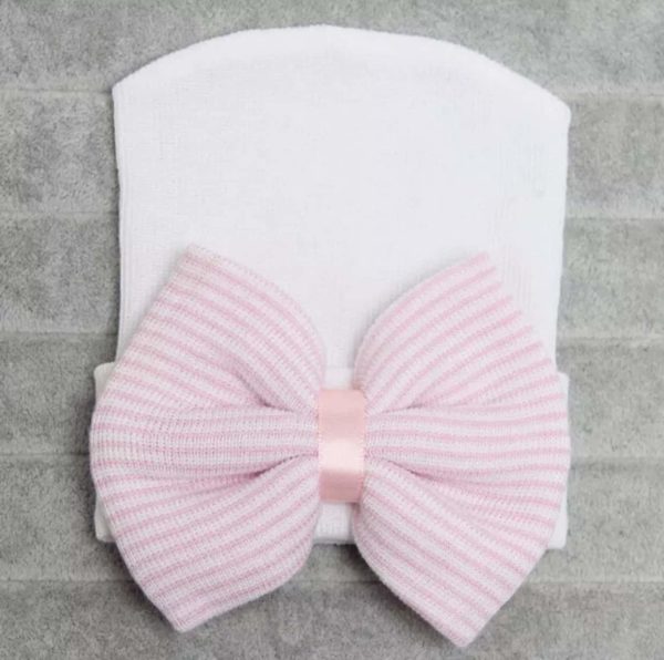 Itty Bitty Newborn White With Stripe Bow Hat