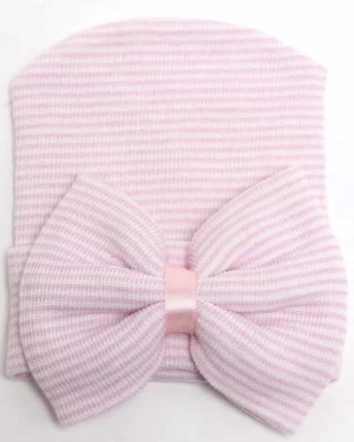 Itty Bitty Newborn Pink Stripe Bow Hat