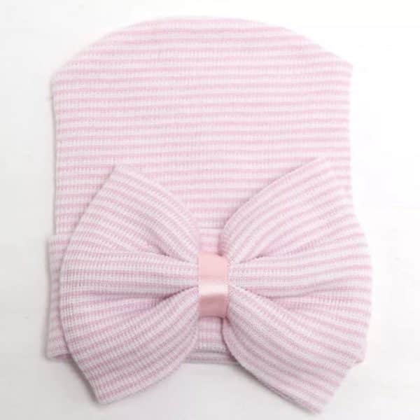 Itty Bitty Newborn Pink Stripe Bow Hat