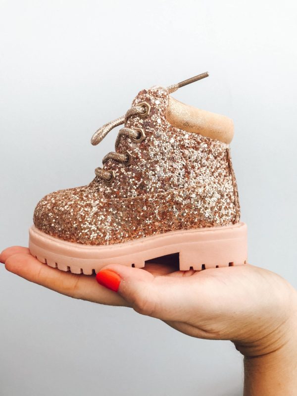 Itty Bitty Rose Gold Sparkle Winter fur boots