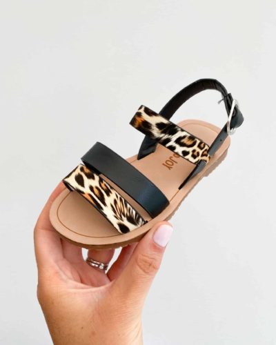Leopard Print and Black Multi Strap Sandals