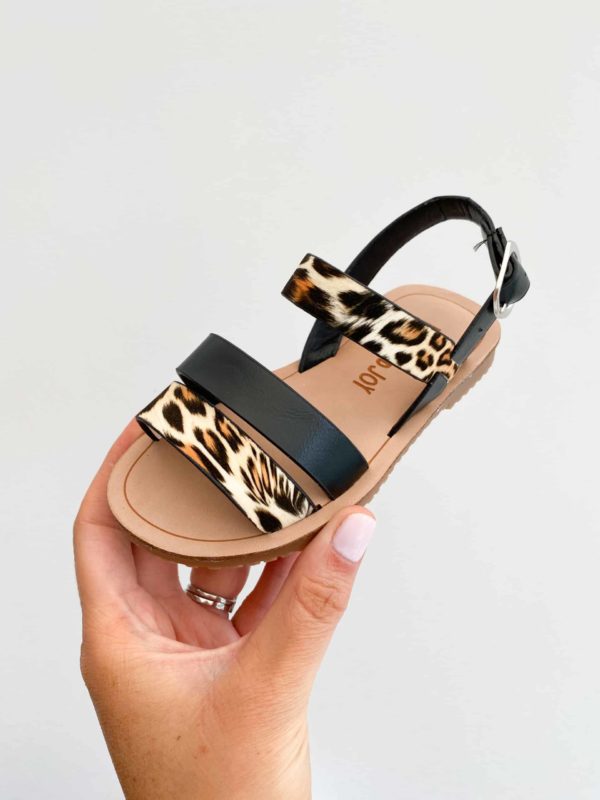 Leopard Print and Black Multi Strap Sandals