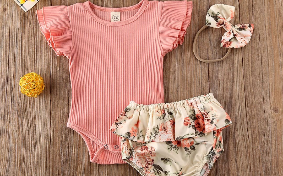 Itty Bitty Flower Print Ribbed Bodysuit Summer Set
