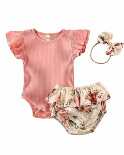 Itty Bitty Flower Print Ribbed Bodysuit Summer Set