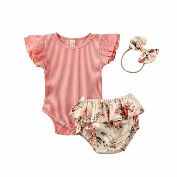 Itty Bitty Flower Print Ribbed Bodysuit Summer Set