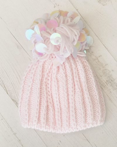 Itty Bitty Pink Sequin Pom Pom Hat