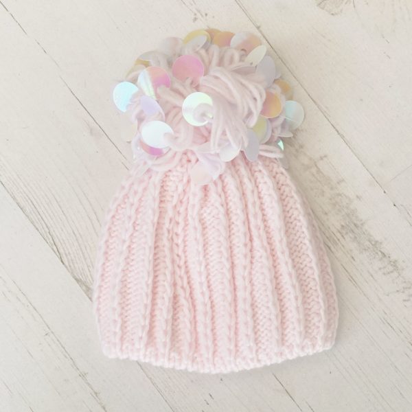 Itty Bitty Pink Sequin Pom Pom Hat
