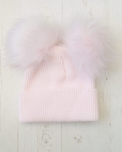 Itty Bitty Pink Double Faux Fur Pom Pom Hat