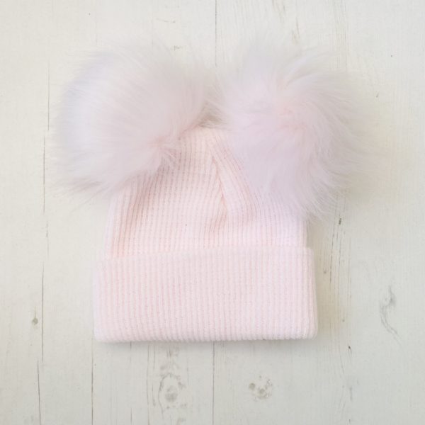 Itty Bitty Pink Double Faux Fur Pom Pom Hat