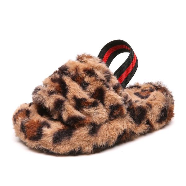 Itty Bitty Leopard Print Faux Fur Cozy Winter Slippers