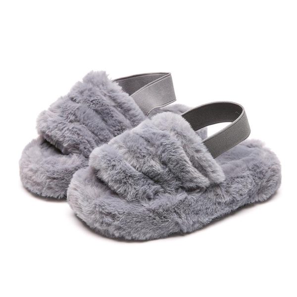 Itty Bitty Grey Faux Fur Cozy Winter Slippers