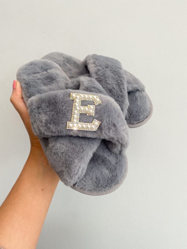 Itty Bitty Women/Adults Faux Fur Grey Personalised Slippers