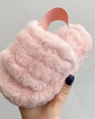 Itty Bitty Pink Faux Fur Cozy Winter Slippers