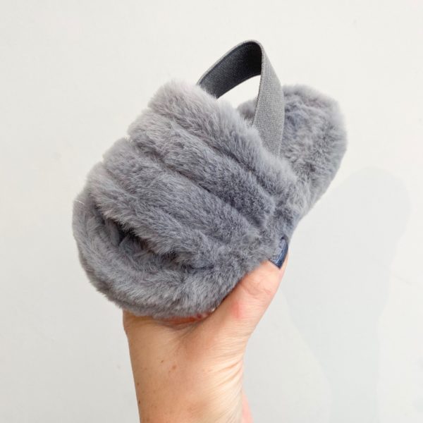 Itty Bitty Grey Faux Fur Cozy Winter Slippers