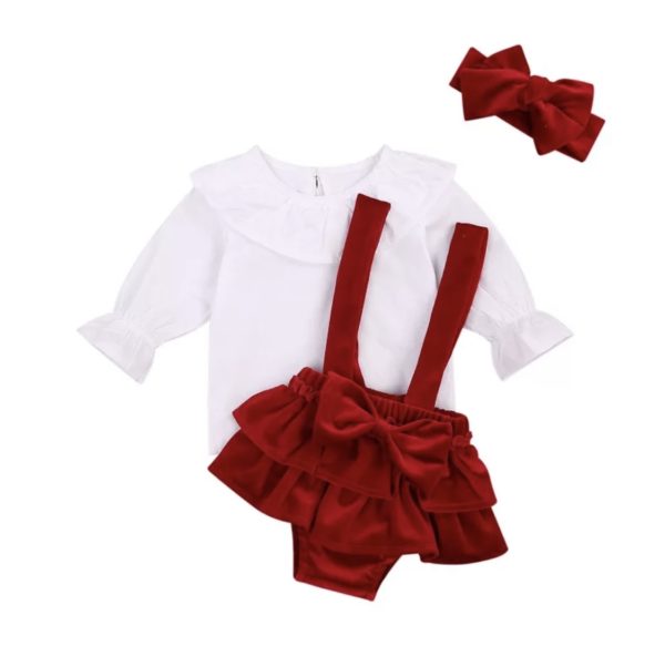 Itty Bitty Christmas Red Bow Velvet Romper & Blouse Set - Image 2