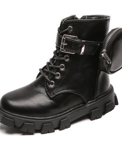 Itty Bitty Chunky Black Boots With Ankle Pouch (Older)