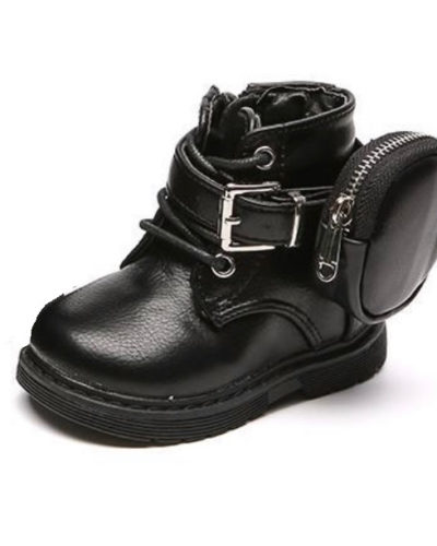 Itty Bitty Chunky Black Boots With Ankle Pouch