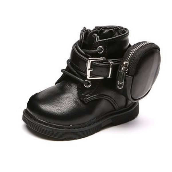 Itty Bitty Chunky Black Boots With Ankle Pouch