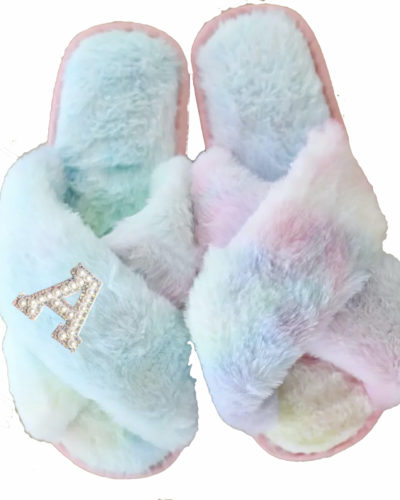 Itty Bitty Women/Adults Faux Fur Rainbow Personalised Slippers