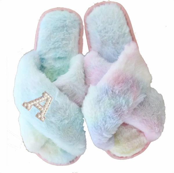 Itty Bitty Women/Adults Faux Fur Rainbow Personalised Slippers