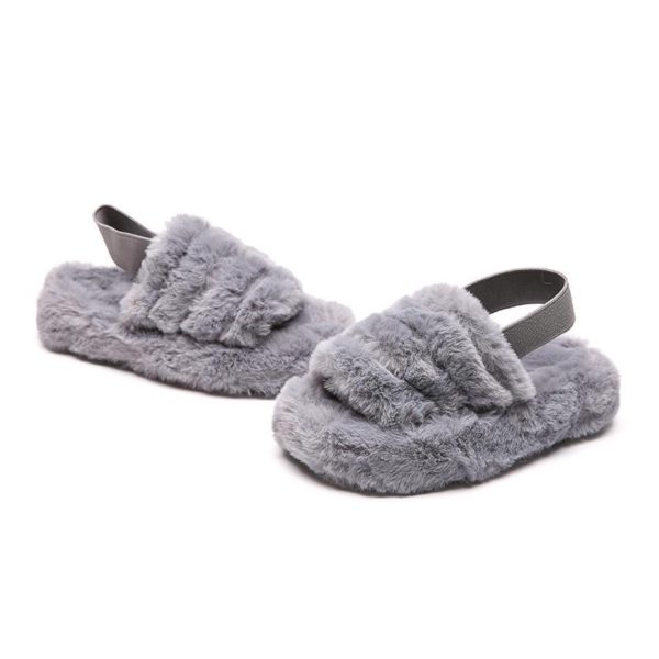 Itty Bitty Grey Faux Fur Cozy Winter Slippers