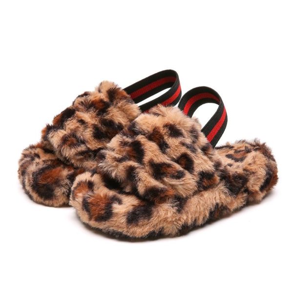 Itty Bitty Leopard Print Faux Fur Cozy Winter Slippers