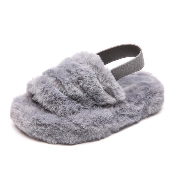 Itty Bitty Grey Faux Fur Cozy Winter Slippers