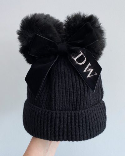 Itty Bitty Black Personalised Bow Hat