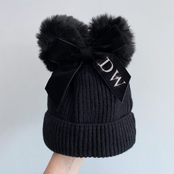 Itty Bitty Black Personalised Bow Hat