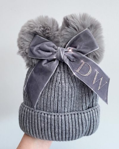 Itty Bitty Grey Personalised Bow Hat