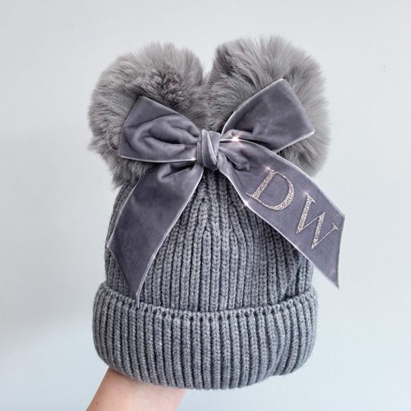 Itty Bitty Grey Personalised Bow Hat