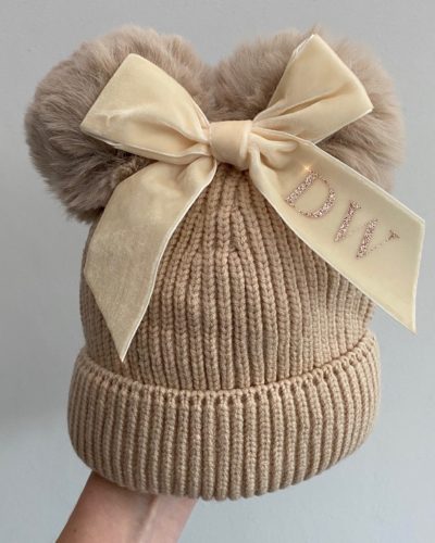 Itty Bitty Beige Personalised Bow Hat