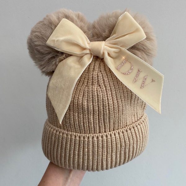 Itty Bitty Beige Personalised Bow Hat