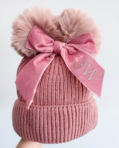 Itty Bitty Winter Pink Personalised Bow Hat