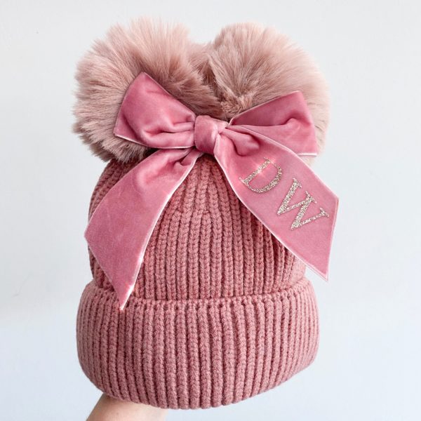 Itty Bitty Winter Pink Personalised Bow Hat