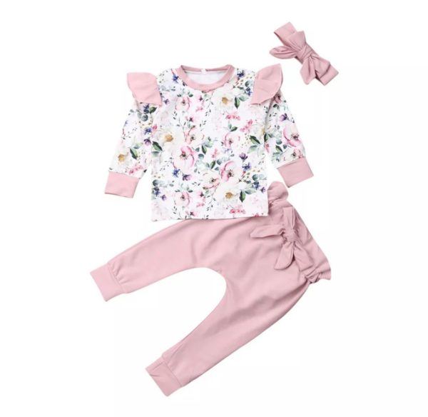 Itty Bitty Pink Ruffle Floral Loungewear Set