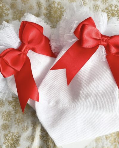 Itty Bitty White Tutu Socks With Red Bows