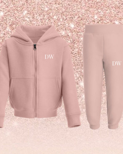 Itty Bitty Limited Edition Girls Pink & Rose Gold Sparkle Personalised Zip Up Hooded Tracksuit