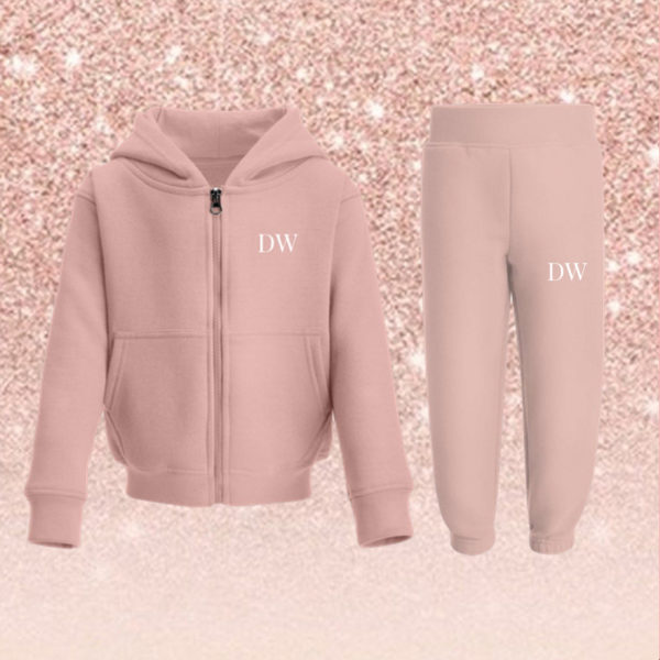 Itty Bitty Limited Edition Girls Pink & Rose Gold Sparkle Personalised Zip Up Hooded Tracksuit