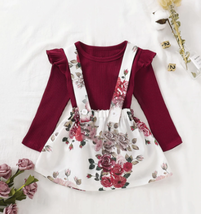 Itty Bitty Red Flower and White Dress Set