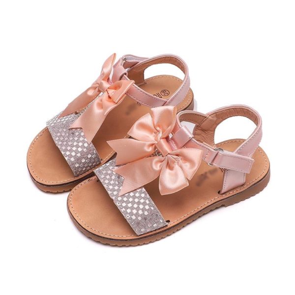 Glitter Paloma T Bar Diamante Pink Bow Sandals