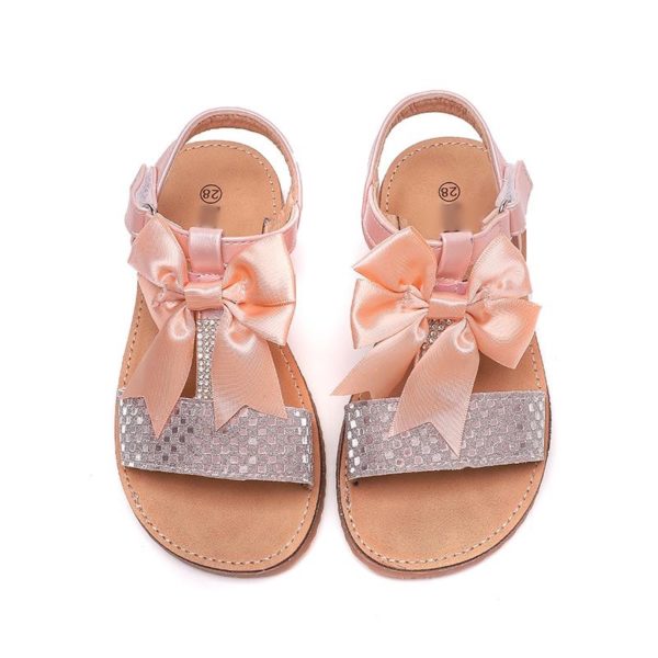 Glitter Paloma T Bar Diamante Pink Bow Sandals