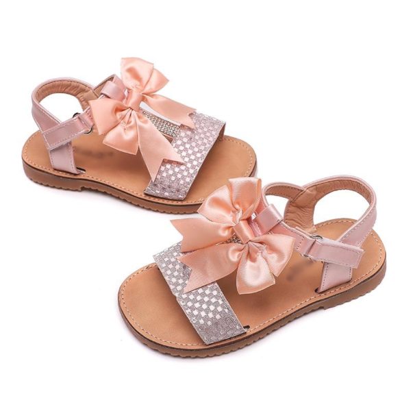 Glitter Paloma T Bar Diamante Pink Bow Sandals