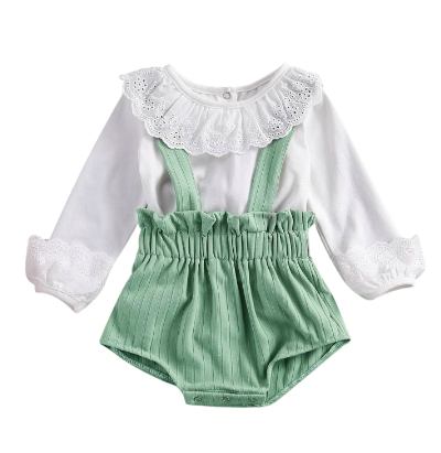 Itty Bitty Mint Romper & Broderie Anglaise Trim Blouse Set