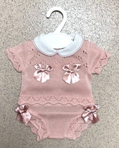 Dusty Pink Spanish Bow 2 Piece Knitted Romper