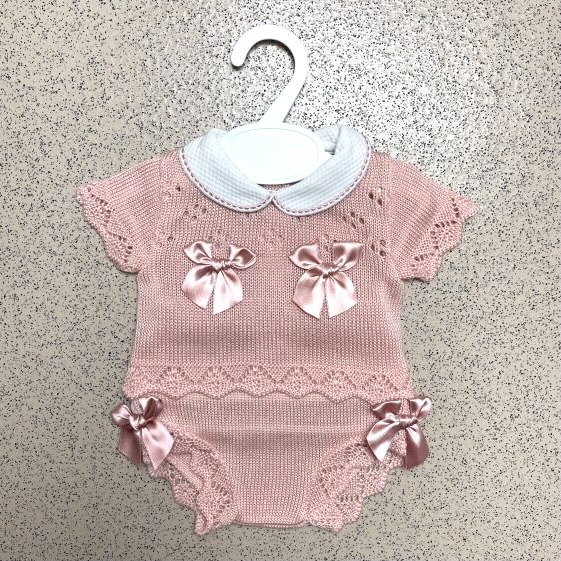 Dusty Pink Spanish Bow 2 Piece Knitted Romper